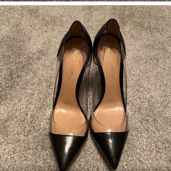 Gianvito Rossi Plexi 85 leather and PVC pumps designer heels black 37.5 - Picture 2 of 9
